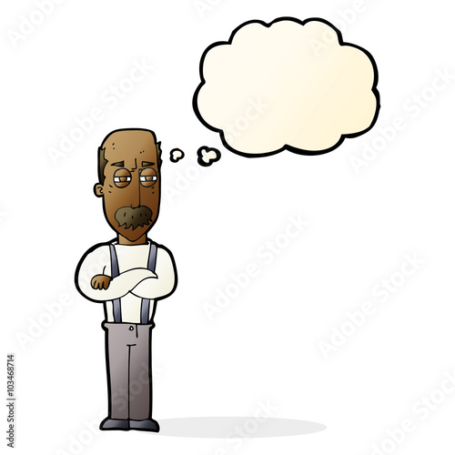 cartoon annoyed old man with thought bubble