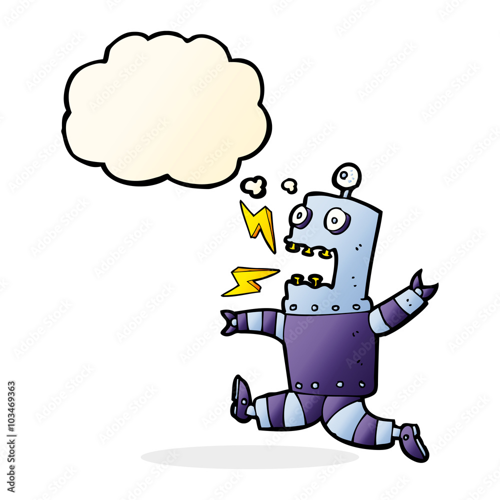 Fototapeta premium cartoon terrified robot with thought bubble