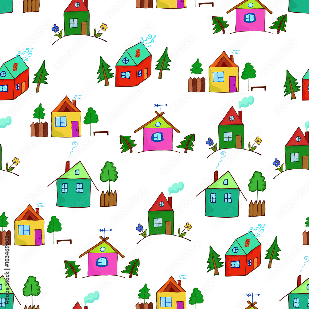 Seamless pattern wiht cartoon houses