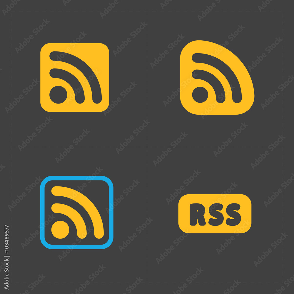 RSS sign icons. RSS feed symbols on Black Background. RSS sign icons. RSS feed symbols on Black Background.