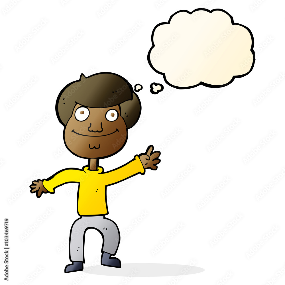 cartoon happy man waving with thought bubble cartoon happy man waving with thought bubble