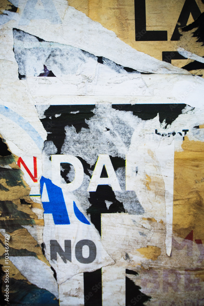Fototapeta premium Random background collage paper typography texture on wall