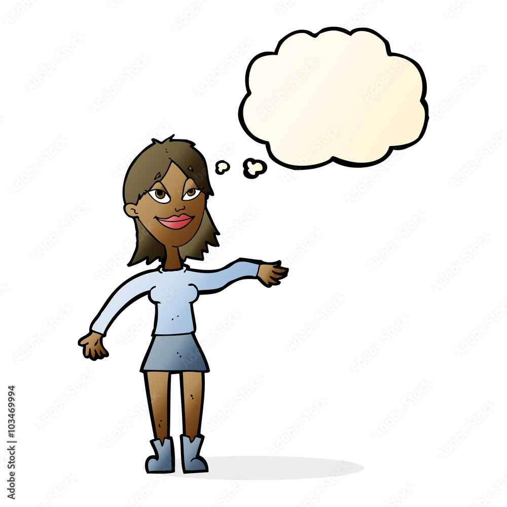 cartoon woman making hand gesture with thought bubble cartoon woman making hand gesture with thought bubble