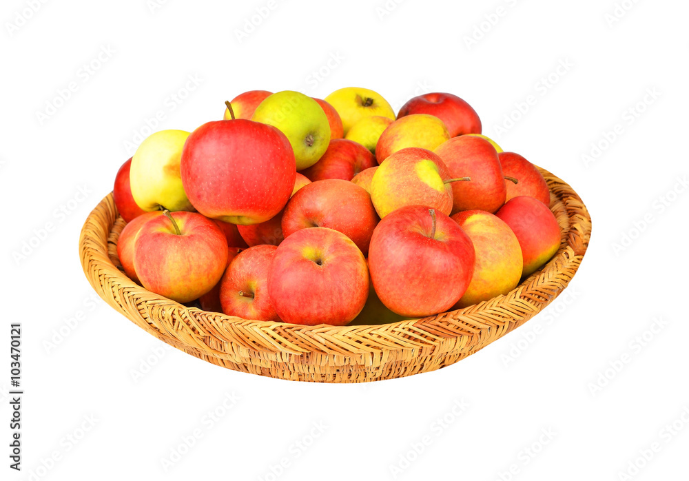 Red apple in a wattled basket Red apple in a wattled basket