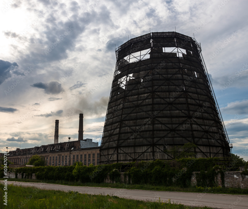 Old cooling tower of the cogeneration plant in Kyiv, Ukraine