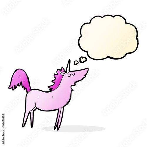 cartoon unicorn with thought bubble