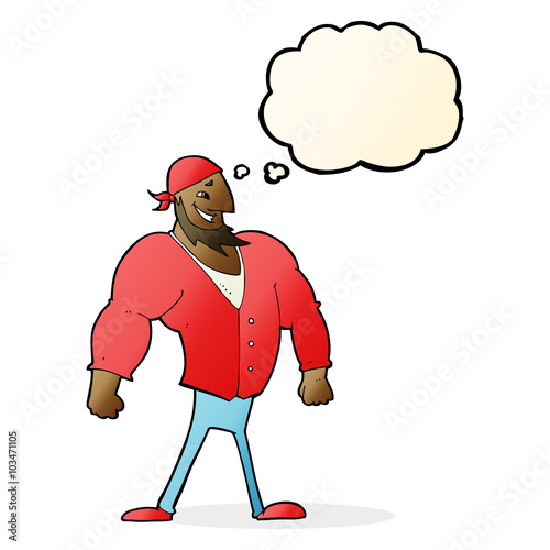 cartoon manly sailor man with thought bubble