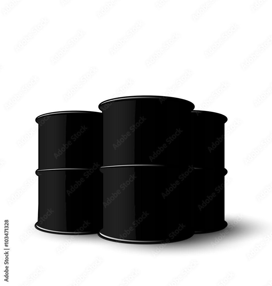 Three Black Metal of Oil Barrels Isolated on White Background Three Black Metal of Oil Barrels Isolated on White Background