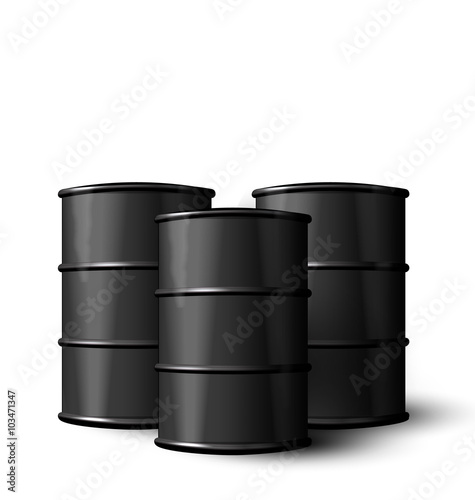 Three Realistic Black Metal of Oil Barrels Isolated 