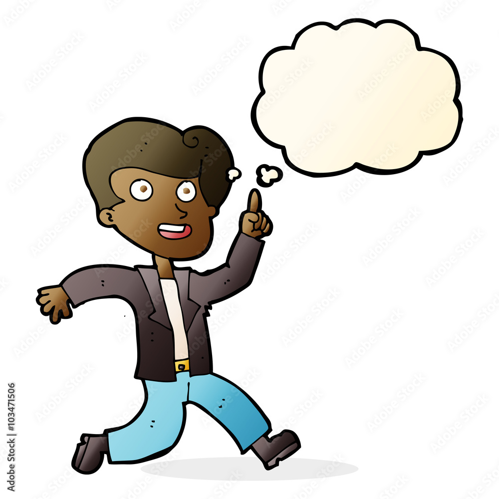 Fototapeta premium cartoon man with great idea with thought bubble