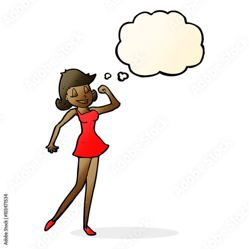 cartoon woman with can do attitude with thought bubble