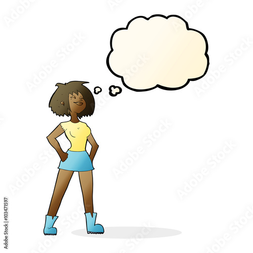 cartoon capable woman with thought bubble