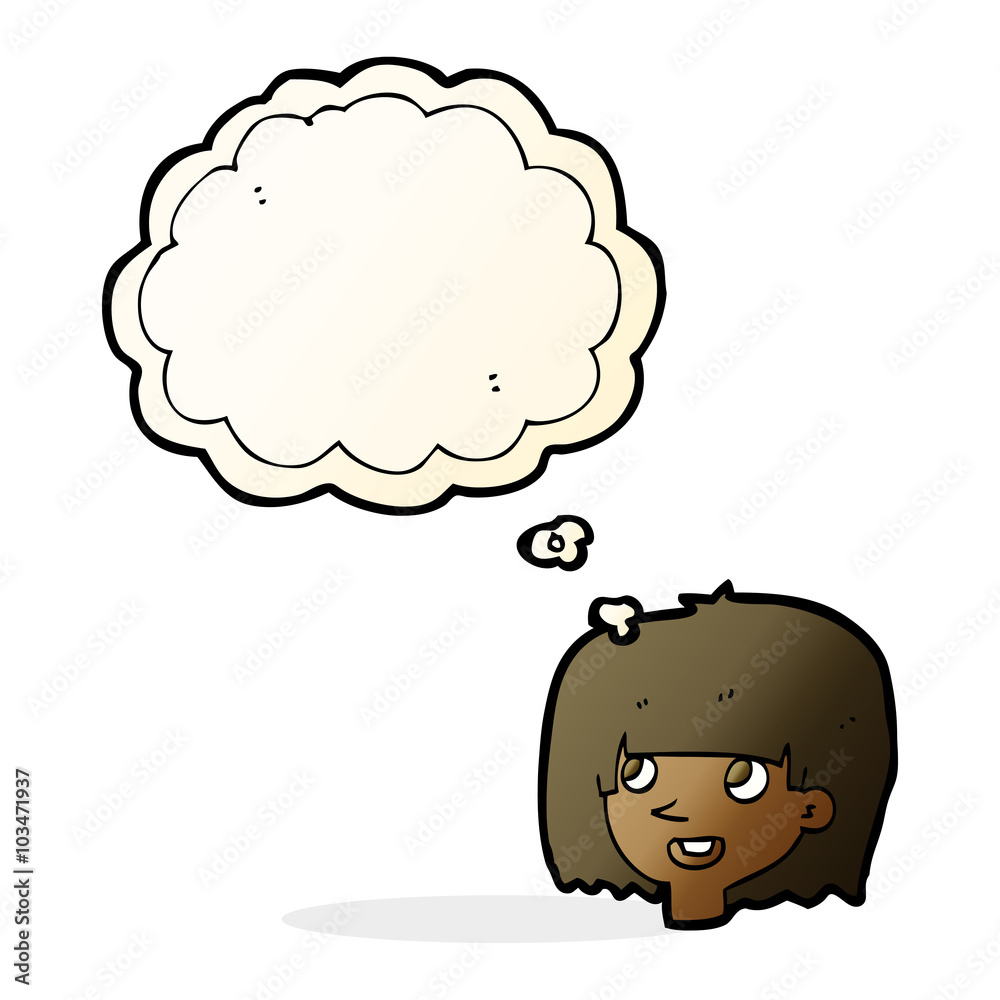 cartoon happy female face with thought bubble cartoon happy female face with thought bubble