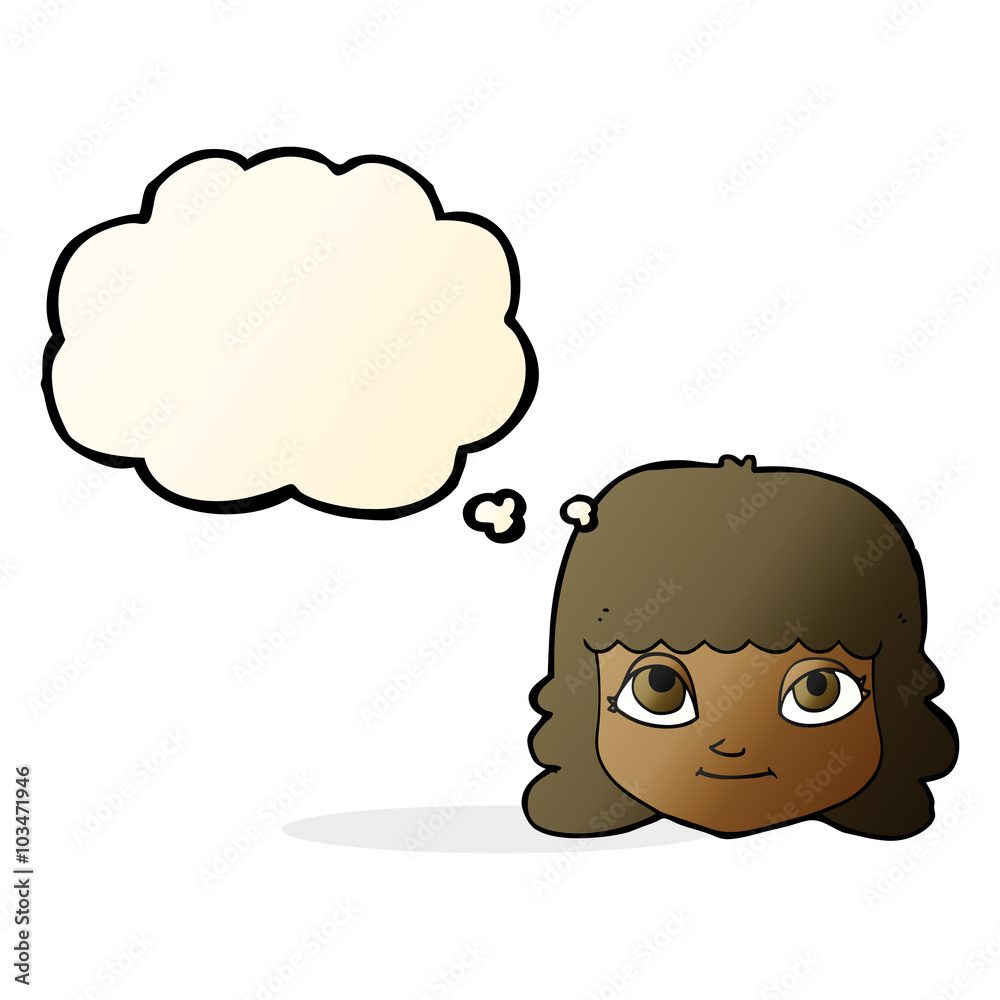 cartoon happy female face with thought bubble cartoon happy female face with thought bubble