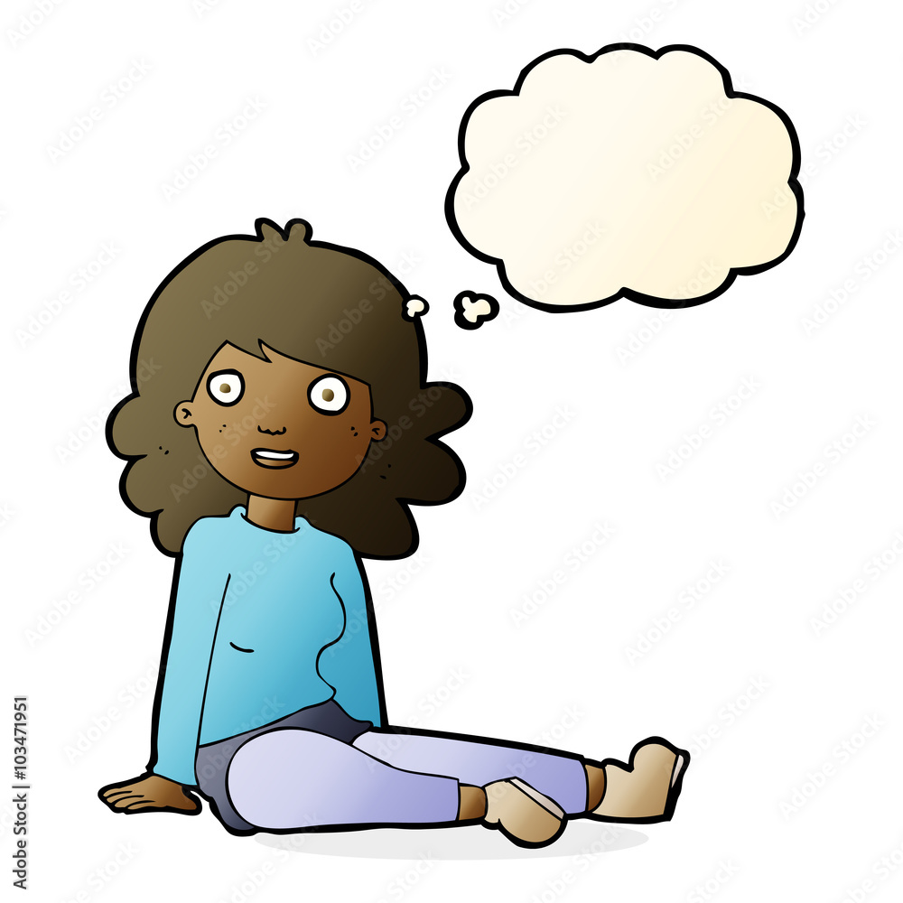 cartoon happy woman with thought bubble cartoon happy woman with thought bubble