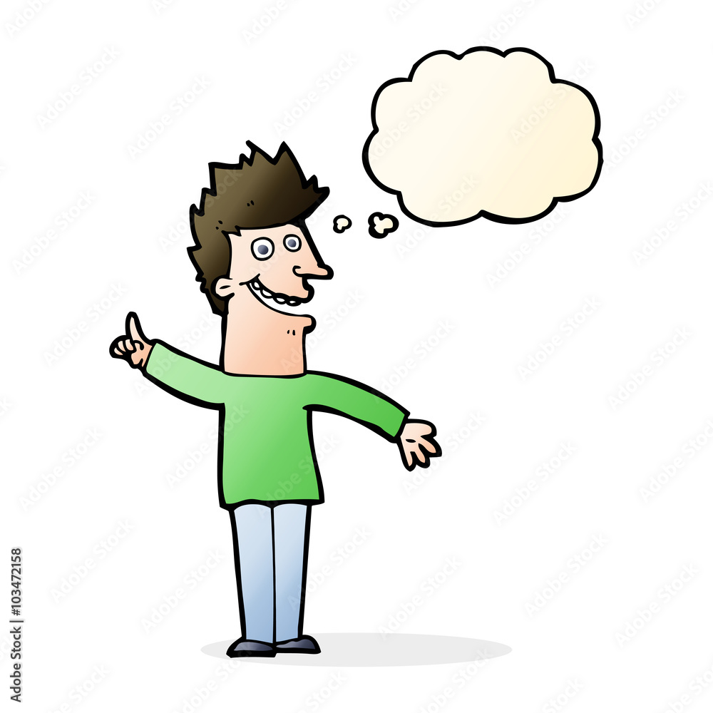cartoon happy man with thought bubble cartoon happy man with thought bubble