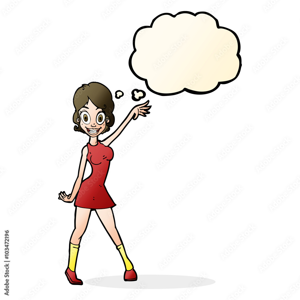 cartoon party girl with thought bubble cartoon party girl with thought bubble