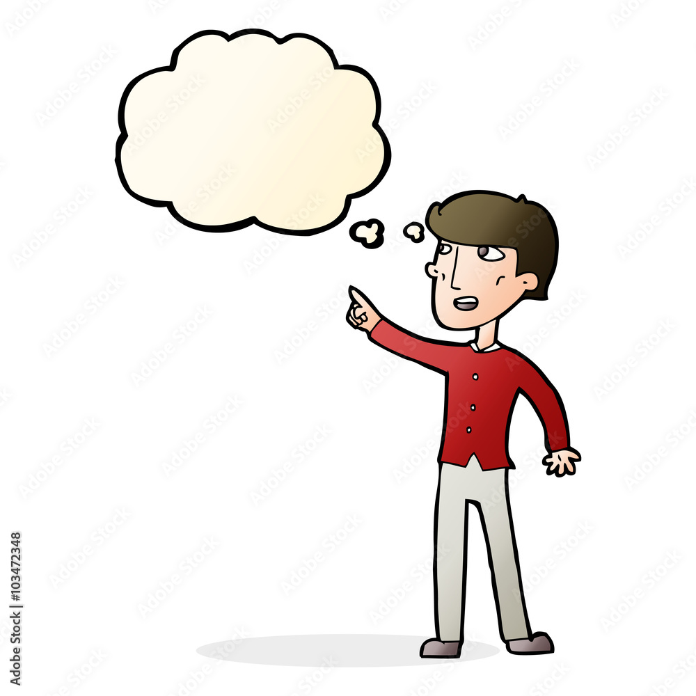 cartoon man pointing with thought bubble cartoon man pointing with thought bubble