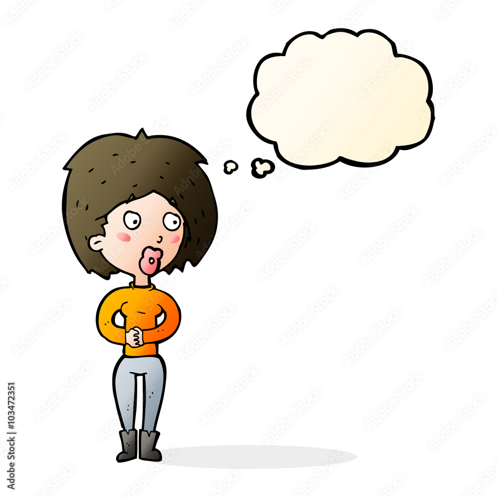 cartoon surprised woman with thought bubble cartoon surprised woman with thought bubble