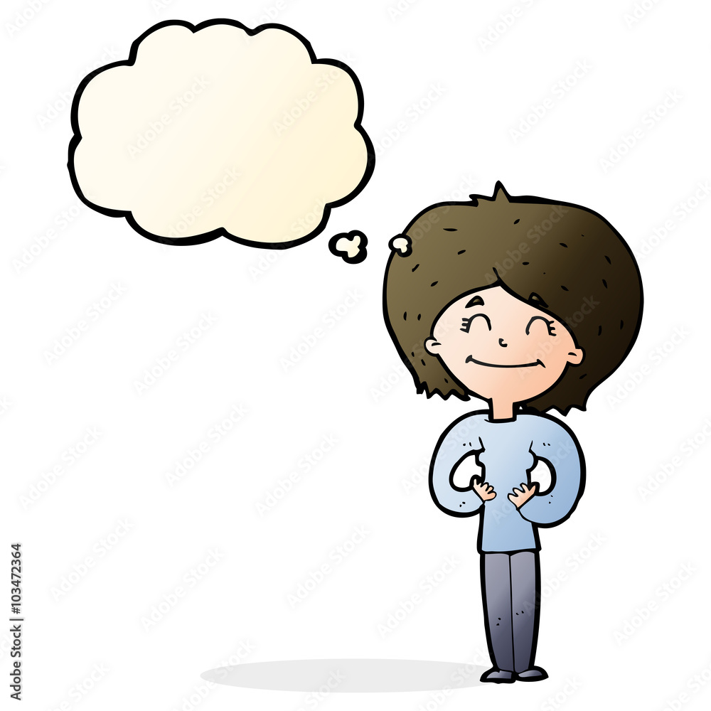 cartoon happy woman with thought bubble cartoon happy woman with thought bubble