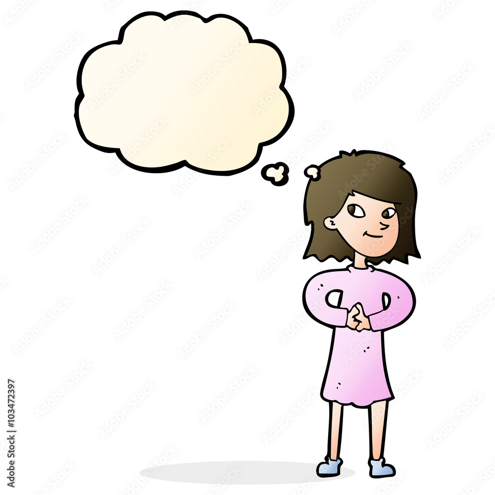 cartoon happy woman with thought bubble cartoon happy woman with thought bubble