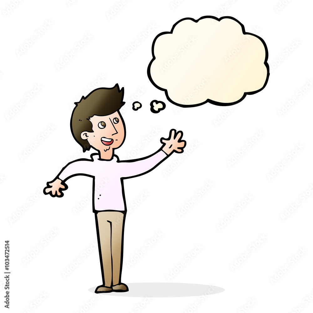 cartoon man waving with thought bubble cartoon man waving with thought bubble