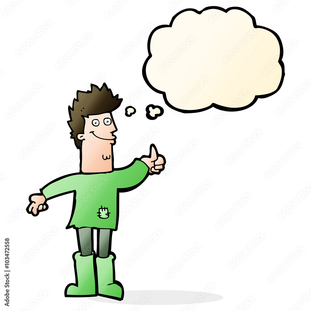 cartoon positive thinking man in rags with thought bubble cartoon positive thinking man in rags with thought bubble