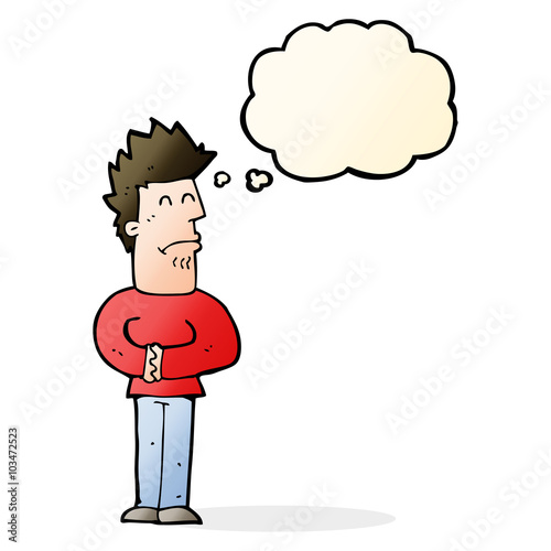 cartoon nervous man with thought bubble