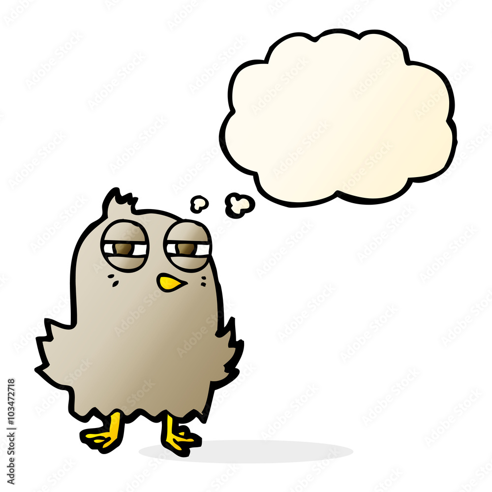 funny cartoon bird with thought bubble funny cartoon bird with thought bubble