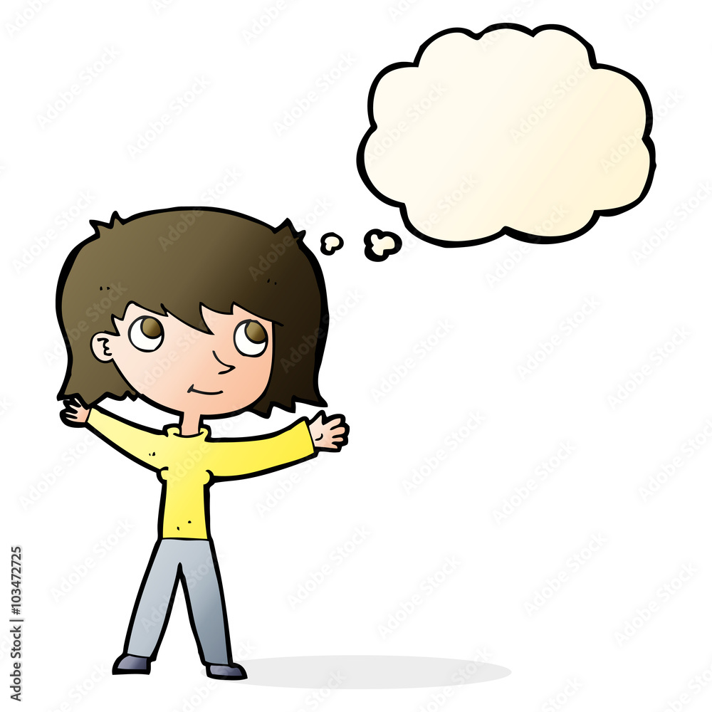 cartoon happy girl with thought bubble cartoon happy girl with thought bubble