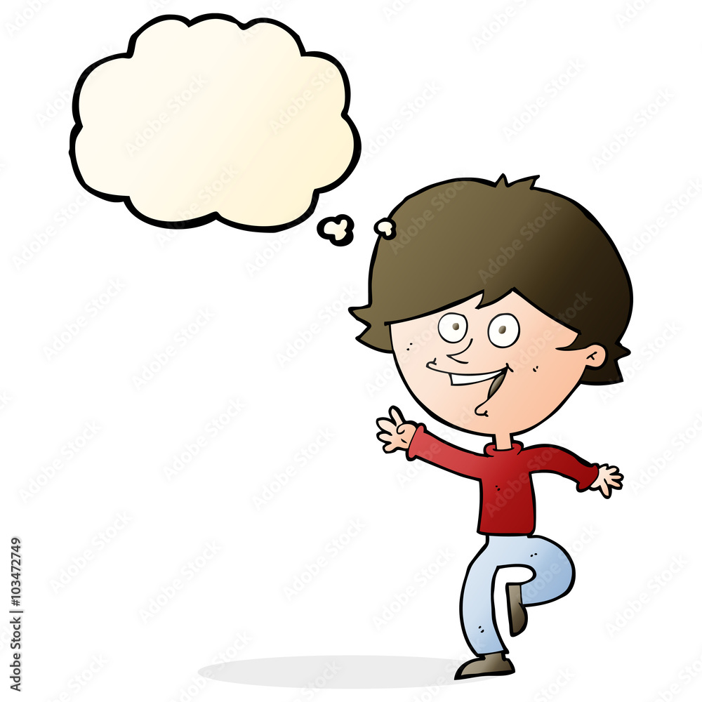 cartoon happy waving boy with thought bubble cartoon happy waving boy with thought bubble