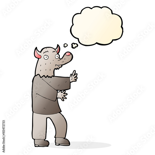 cartoon werewolf with thought bubble