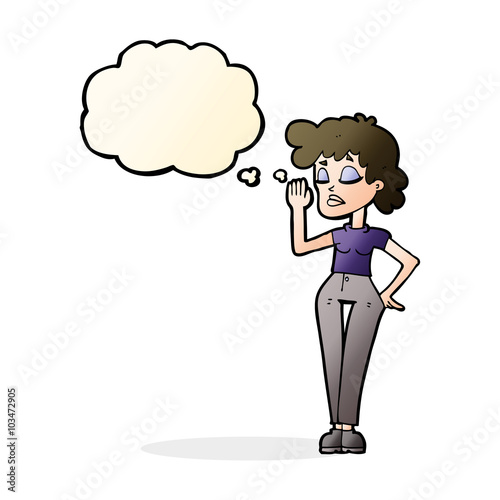 cartoon woman ignoring with thought bubble