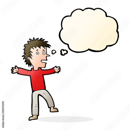 cartoon happy man with thought bubble