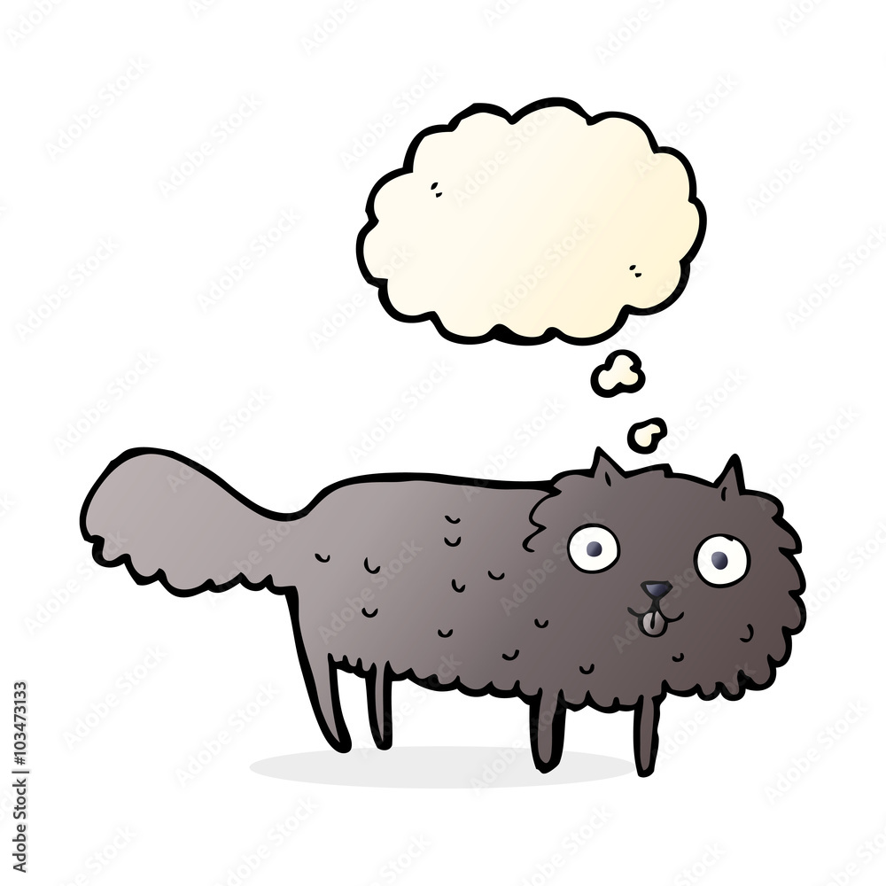 Fototapeta premium cartoon furry cat with thought bubble