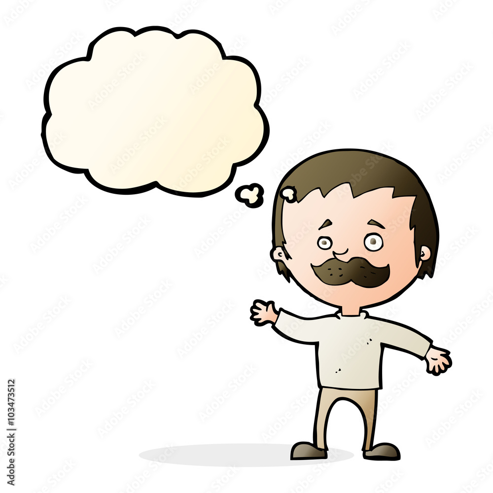 cartoon man with mustache waving with thought bubble cartoon man with mustache waving with thought bubble