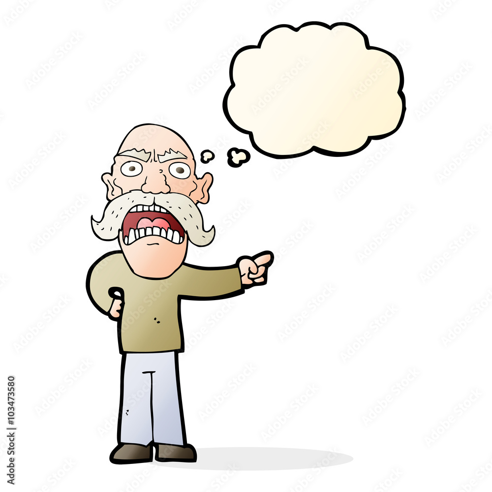 cartoon angry old man with thought bubble