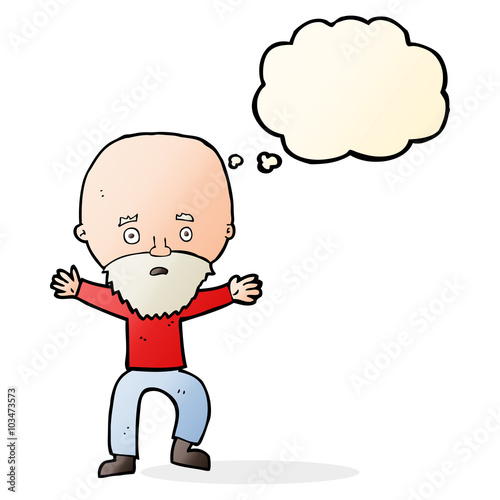 cartoon panicking old man with thought bubble