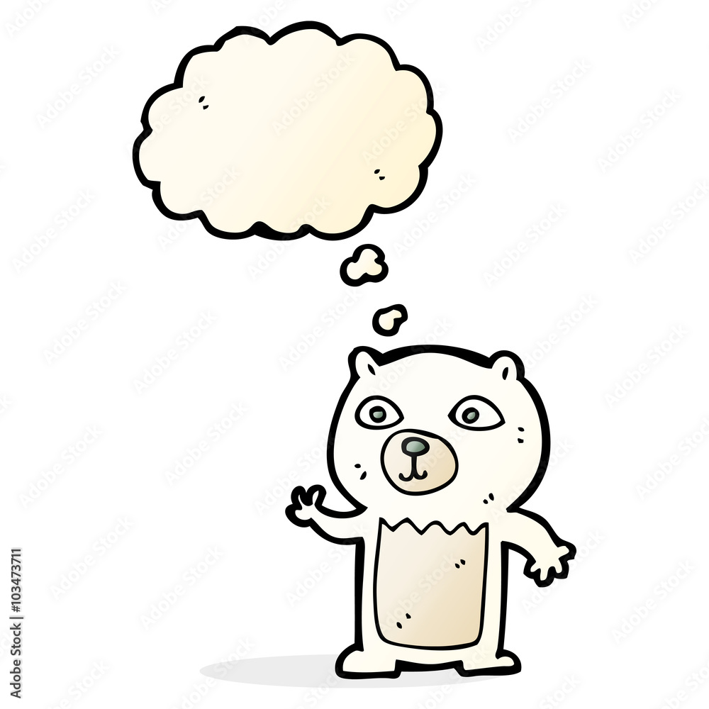 cartoon waving polar bear cub with thought bubble cartoon waving polar bear cub with thought bubble