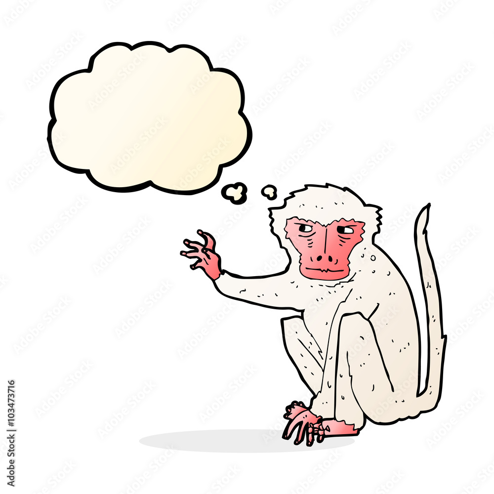 Obraz premium cartoon evil monkey with thought bubble