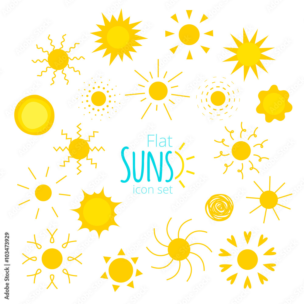 Vector suns icons of different forms in the flat style Vector suns icons of different forms in the flat style