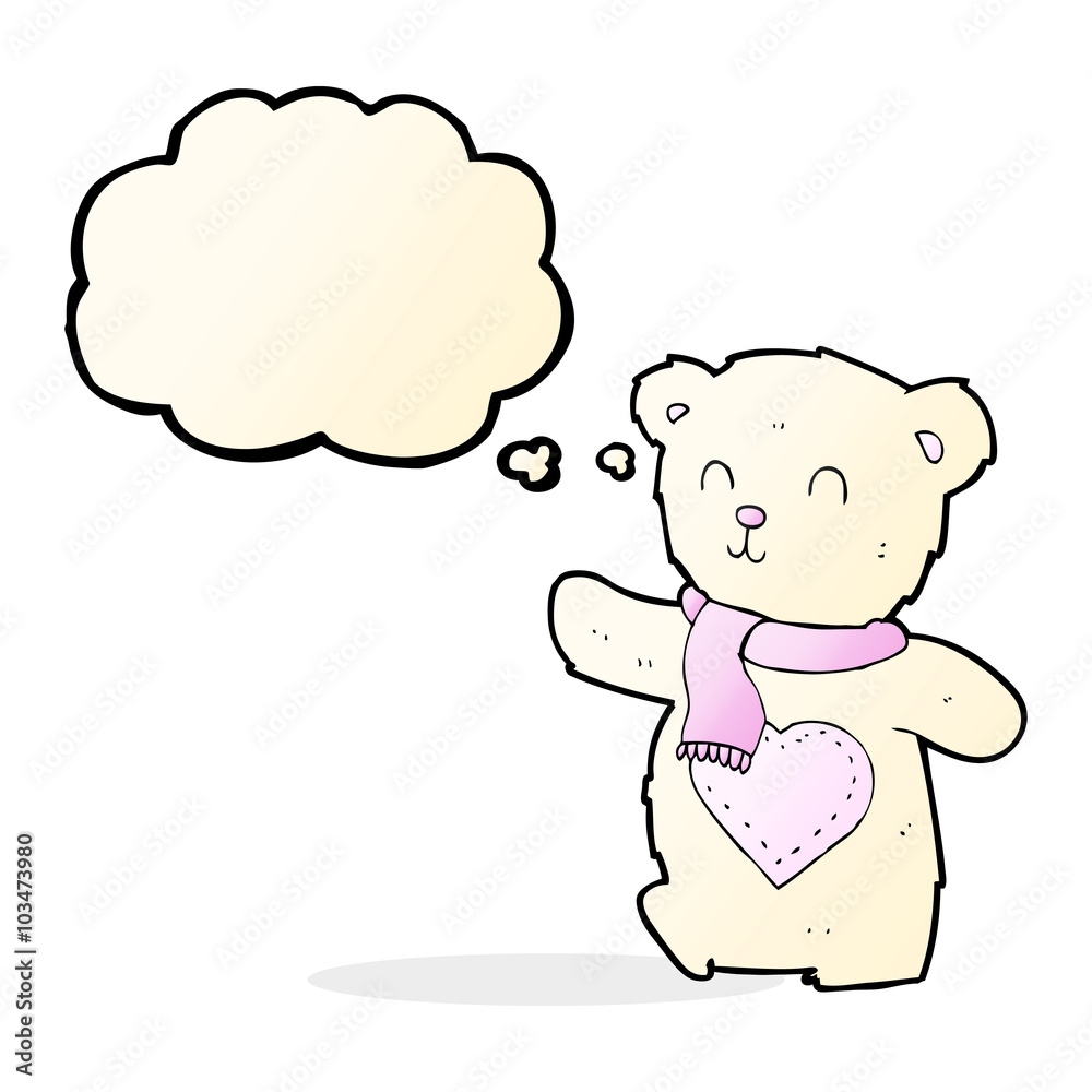 cartoon white teddy bear with love heart with thought bubble cartoon white teddy bear with love heart with thought bubble