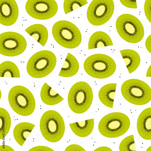 Vector seamless pattern with slices of kiwi and seeds