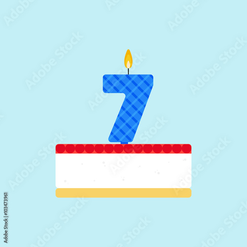 Vector souffle and cherry jelly birthday cake with a candle numb