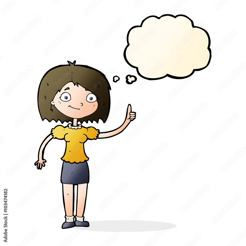 cartoon woman with idea with thought bubble cartoon woman with idea with thought bubble