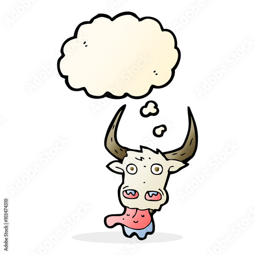 cartoon cow face with thought bubble