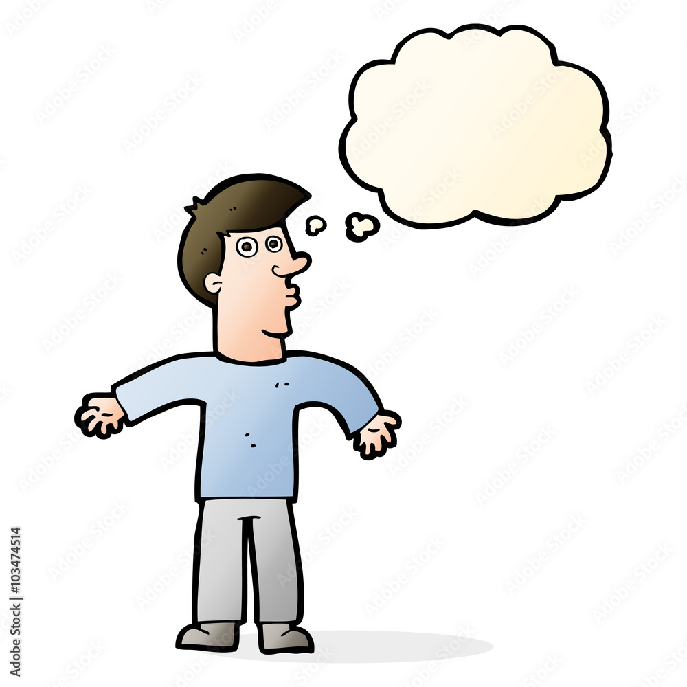 cartoon man shrugging shoulders with thought bubble cartoon man shrugging shoulders with thought bubble