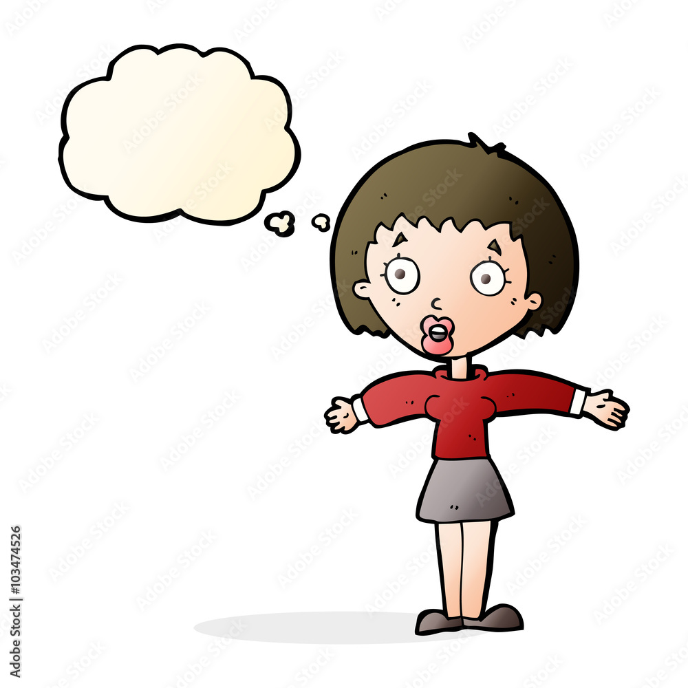 cartoon shocked woman with thought bubble cartoon shocked woman with thought bubble