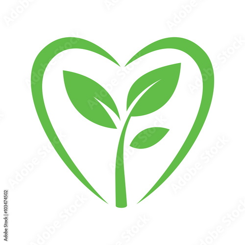 green sprout heart logo sign vector illustranion