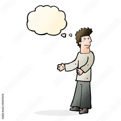 cartoon disgusted man with thought bubble